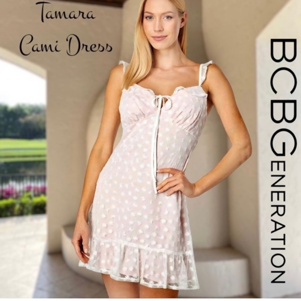 BCBGENERATION Tamara Embroidered Cami Dress in Light Pink/Ivory